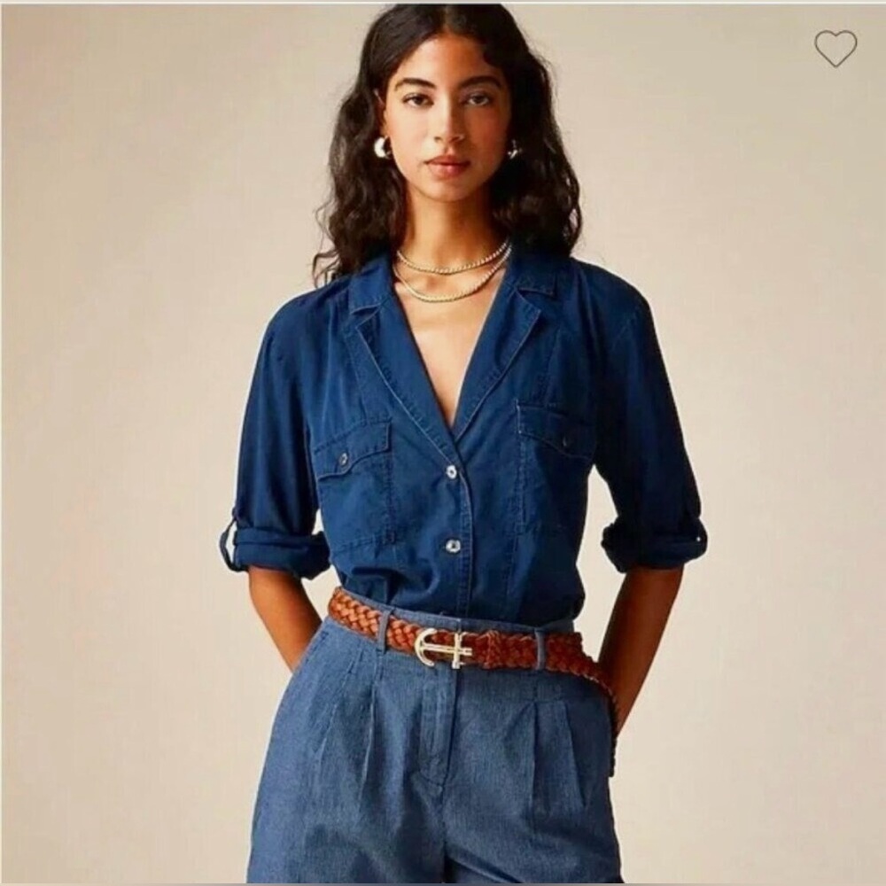 J. Crew Camp-collar shirt in indigo cotton voile